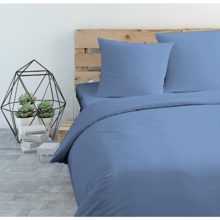 COTE DECO Housse de Couette Microfibre - 140x200cm - Bleu Jeans