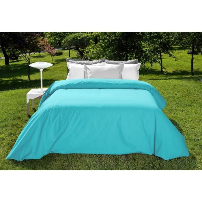 VENT DU SUD Housse de couette Percale Manoir - Lagon - 220x240 cm