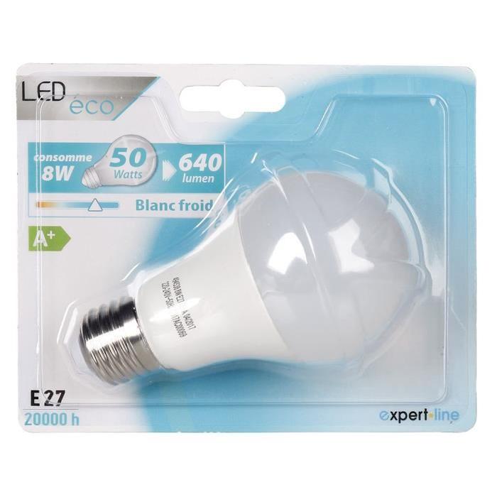 EXPERTLINE Ampoule LED E27 standard 8 W équivalent a 60 W blanc froid