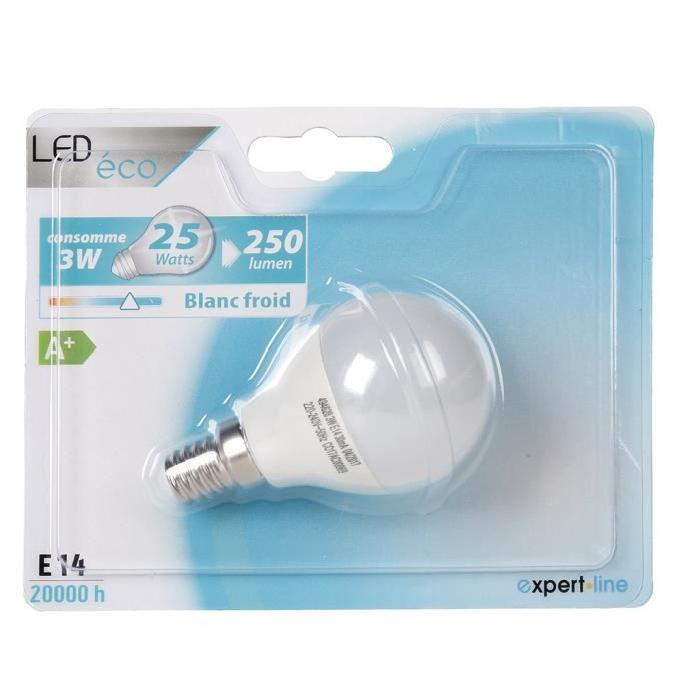 EXPERTLINE Ampoule LED E14 sphérique 3 W équivalent a 25 W blanc froid