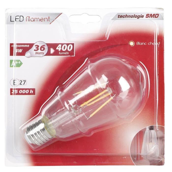 EXPERTLINE Ampoule LED filament E27 ST64 SMD céramique 4W équivalence 36W blanc chaud