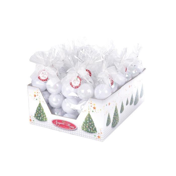 Lot de 6 Boules de Noël en Plastique Blanc 6 cm