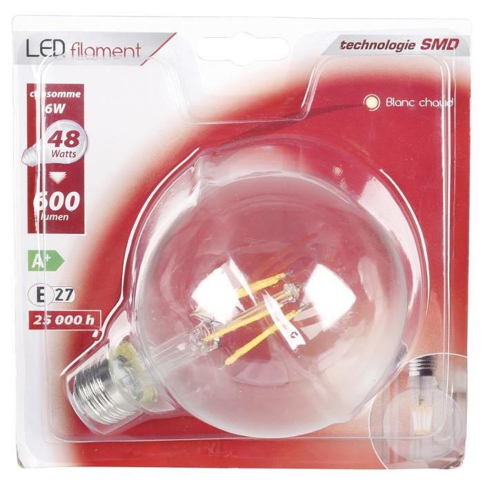 EXPERTLINE Ampoule LED filament E27 G95 SMD 6 W SMD céramique 6 W équivalence 48 W blanc chaud