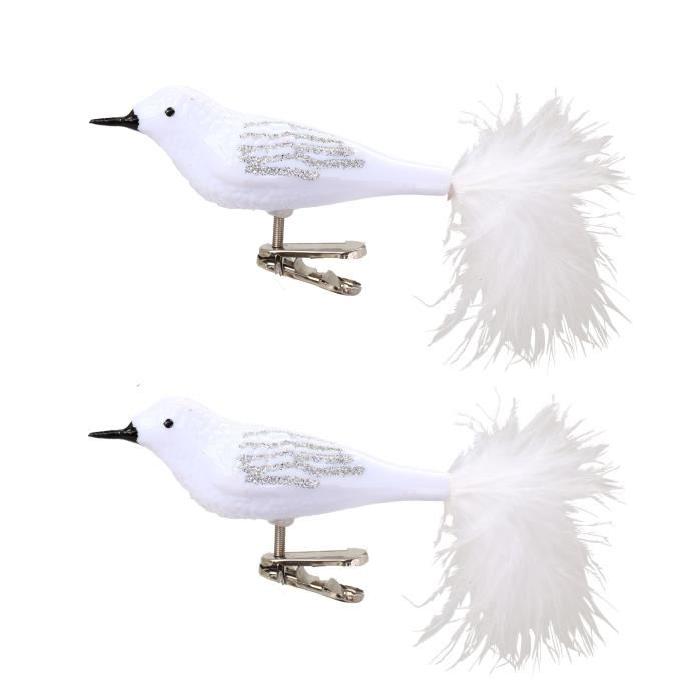 Lot de 2 Oiseaux blancs a plumes en PVC 2,5x9,5cm