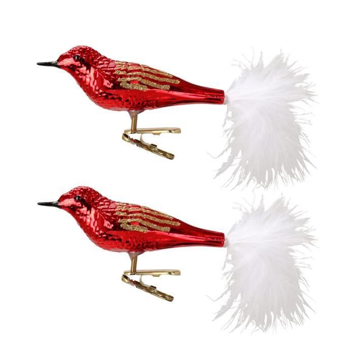 Lot de 2 Oiseaux rouges a plumes en PVC 2,5x9,5cm