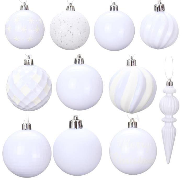 Lot de 74 Boules de Noël blanc en PVC