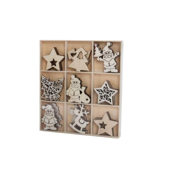 Lot de 36 Décorations de Noël en bois naturel 4cm