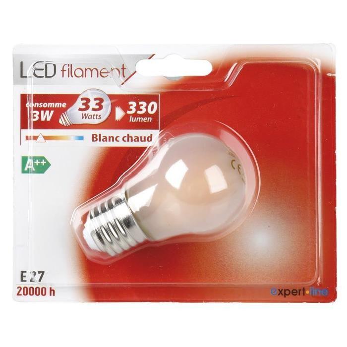 EXPERTLINE Ampoule LED filament E27 6 W équivalent a 33 W blanc chaud