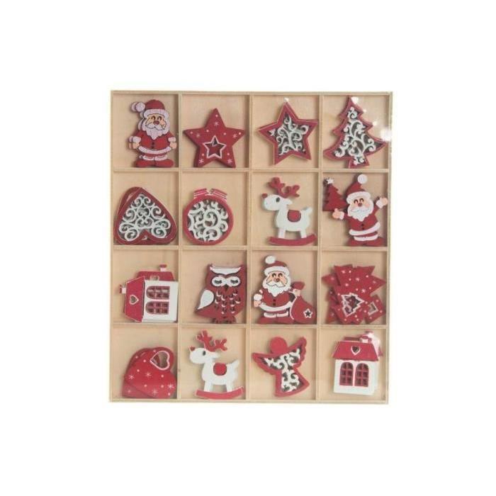 Lot de 48 Décorations de Noël en bois rouge 4cm