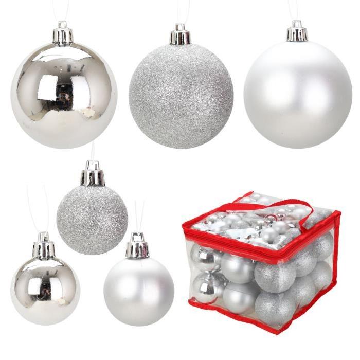 Lot de 54 Boules de Noël en PVC Argenté 4 a 8 cm