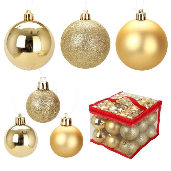 Lot de 54 Boules de Noël en PVC Doré 4 a 8 cm