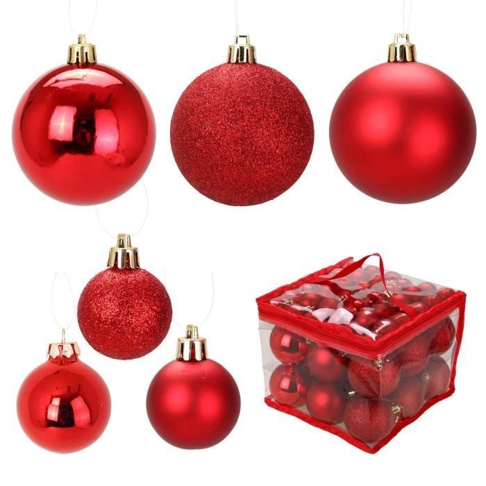 Lot de 54 Boules de Noël en PVC Rouge 4 a 8 cm