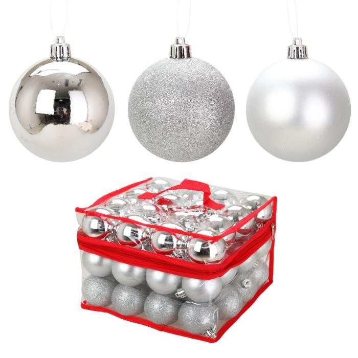 Lot de 48 Boules de Noël en Plastique Argenté 6 cm