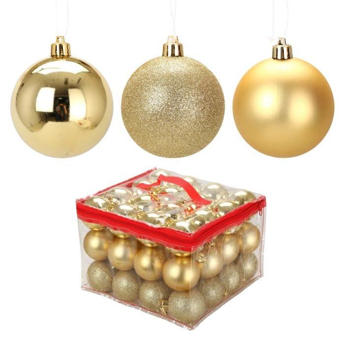 Lot de 48 Boules de Noël en Plastique Doré 6 cm