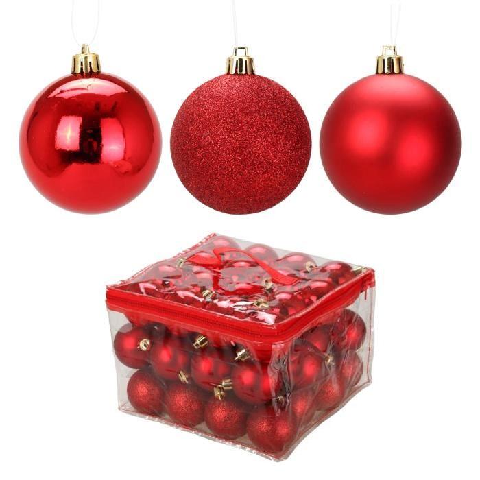Lot de 48 Boules de Noël en Plastique Rouge 6 cm