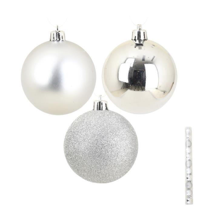 Lot de 11 Boules de Noël en Plastique Argenté 5 cm