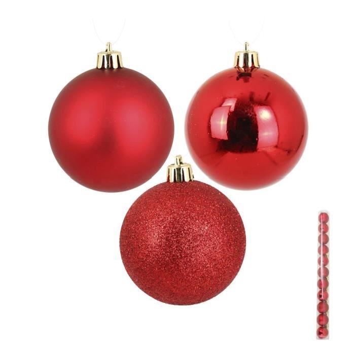 Lot de 11 Boules de Noël en Plastique Rouge 5 cm