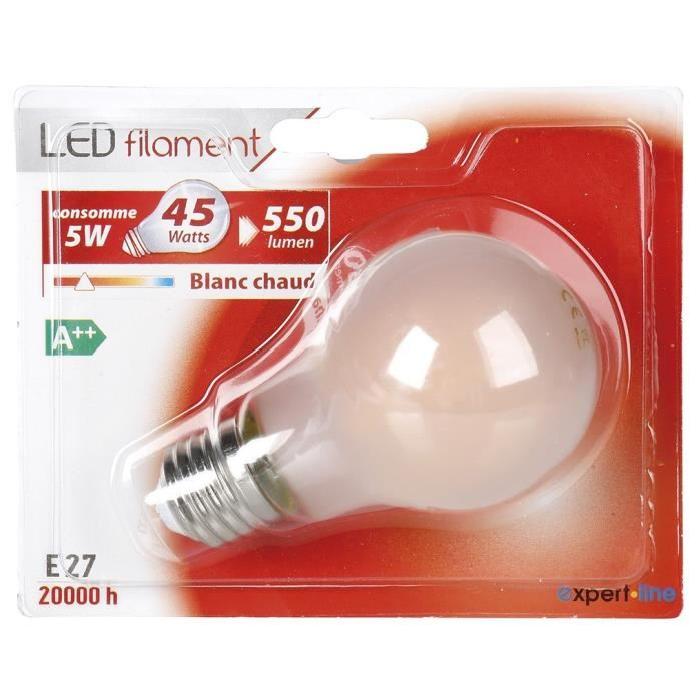 EXPERTLINE Ampoule LED filament E27 5 W équivalent a 45 W blanc chaud