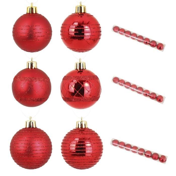 Lot de 8 Boules de Noël en Plastique Rouge 6 cm