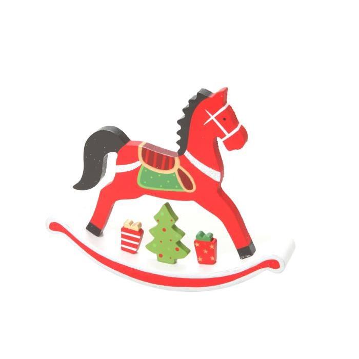CODICO Sujet cheval a bascule 17,5x15x3 cm rouge, vert, noir et blanc