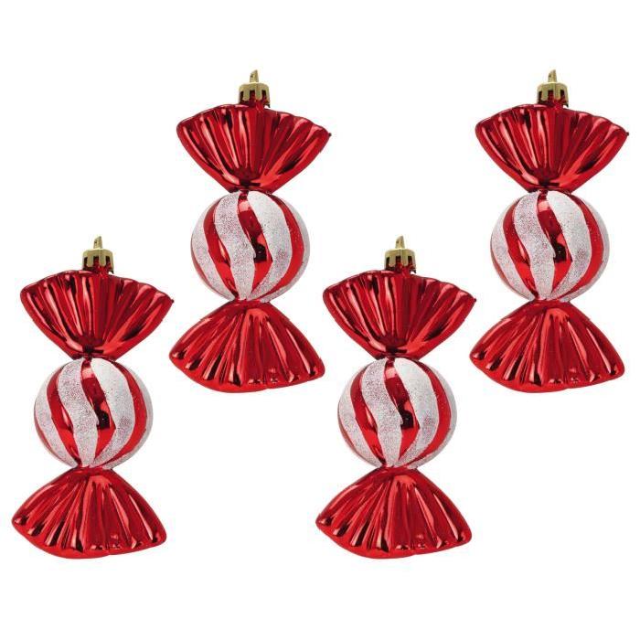 Lot de 4 Suspensions de Noël Bonbons Rouge 11 cm