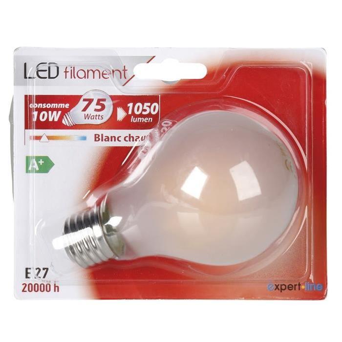 EXPERTLINE Ampoule LED filament E27 dépolie 10 W équivalent a 75 W blanc chaud