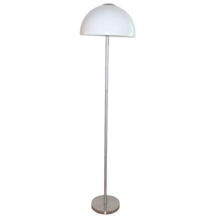 Lampadaire en nickel satiné + abat-jour PVC - Blanc - H 156 cm - Ř 40 cm