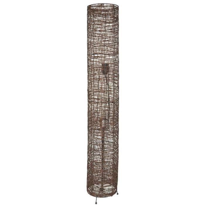 Lampadaire tressage fil blanc cylindre - H 110cm - Ř 18 cm