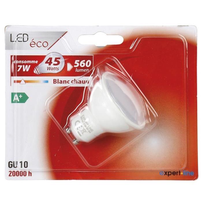 EXPERTLINE Ampoule LED GU10 7 W équivalent a 45 W blanc chaud