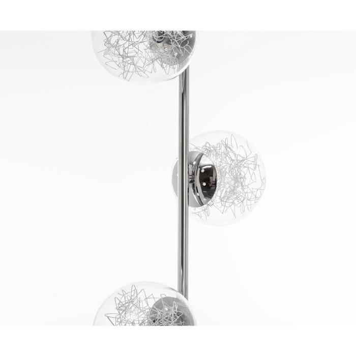 Lampadaire droit en métal chromé avec boules en verre fumé, ambre et transparent - Interrupteur pied - H 155cm