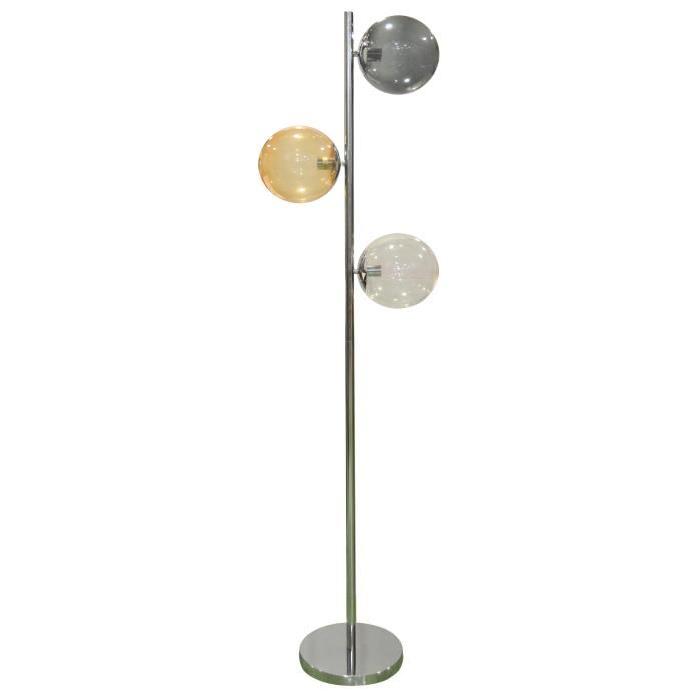 Lampadaire droit en métal chromé avec boules en verre et filaments métalliques - Interrupteur pied - H 155cm