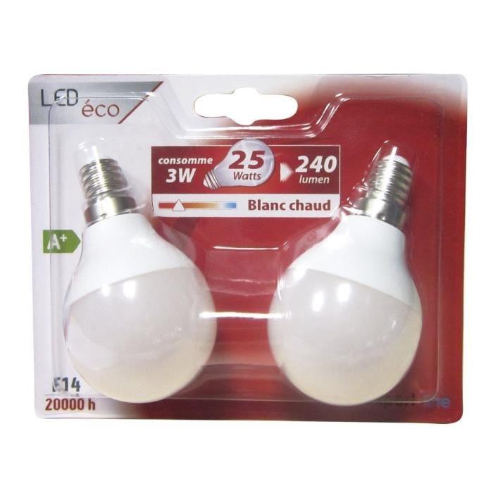 EXPERTLINE Lot de 2 Ampoules LED E14 G45 sphérique 3 W équivalent a 25 W blanc chaud