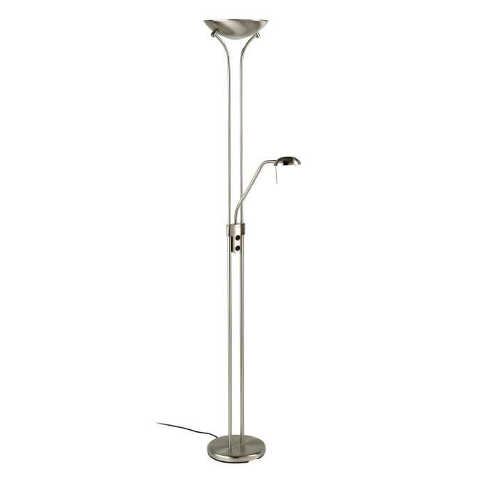 Lampadaire en acier brossé a tete inclinable - Ř 25 x H 183 cm