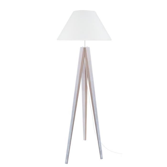 TOSEL Trépied de lampadaire en bois massif pour lampadaire Idun 50x163 cm cérusé blanc