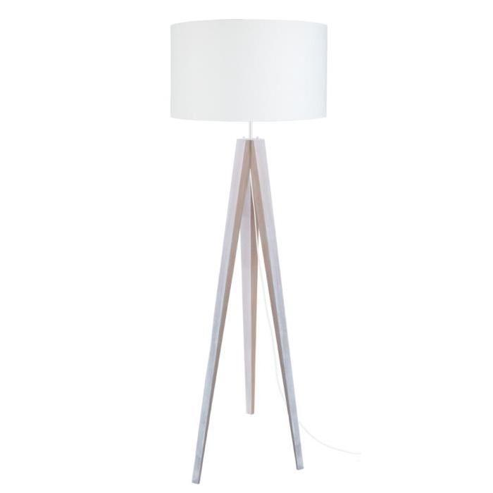 TOSEL Trépied de lampadaire en bois massif pour lampadaire Idun 45x163 cm cérusé blanc