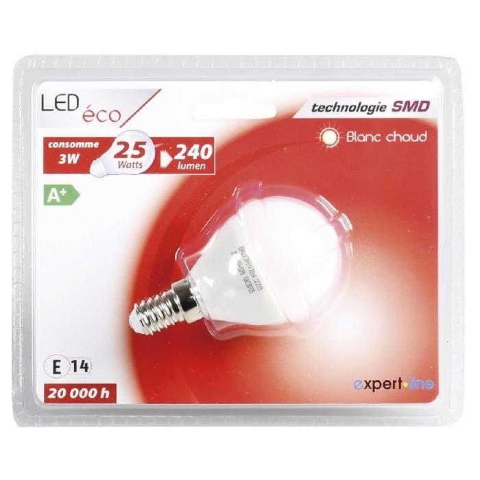 EXPERT LINE Ampoule LED E14 G45 3 W équivalent a 60 W blanc chaud