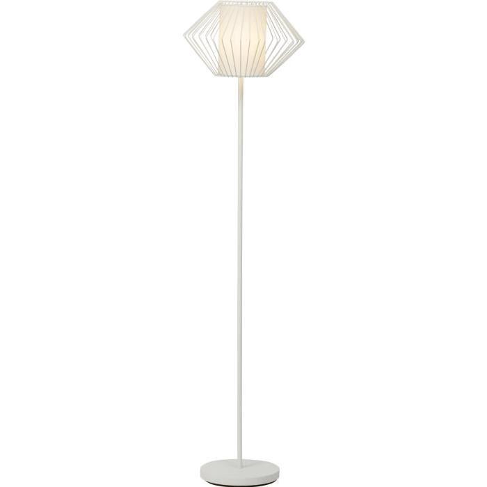 Lampadaire droit Faustine hauteur 147 cm diametre 36,5 cm E27 60W blanc