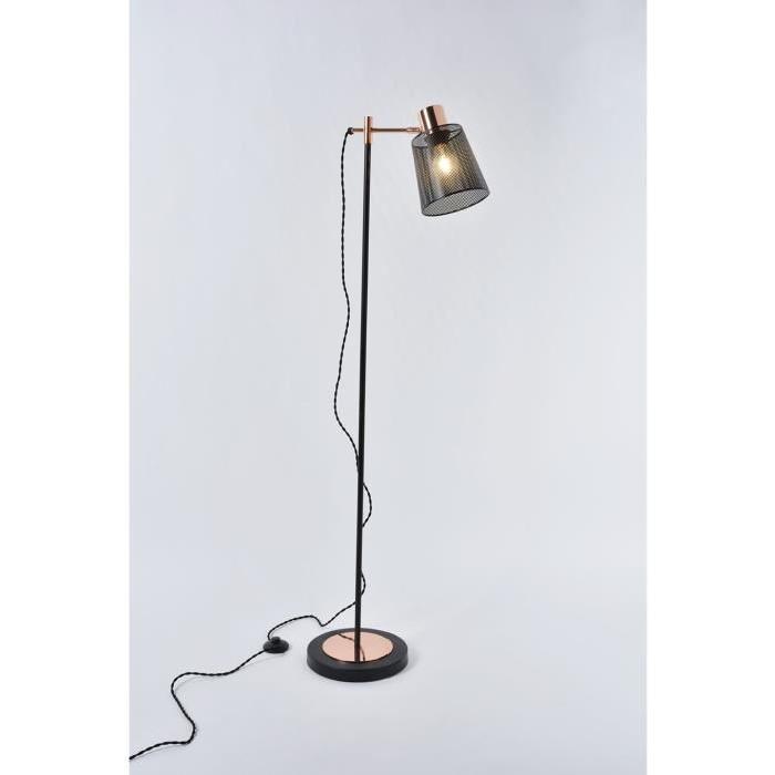 STORY Lampadaire métal L 26 x H 138 cm Noir mat et cuivre