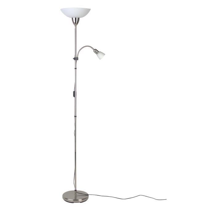 BRILLIANT Lampadaire avec liseuse Darlington hauteur 178 cm Ř28 cm E27 60W acier et blanc