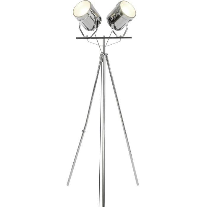 BRILLIANT Lampadaire a 2 lumieres style projecteur Filmo - Chrome