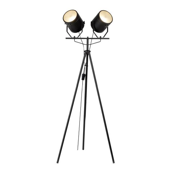 FILMO Lampadaire 2L métal et verre - 145,8x67cm - Noir