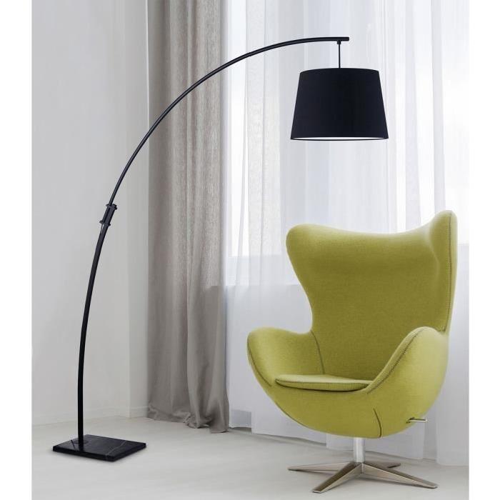 Lampadaire Arc métal E27 60W base marbre 35x25 cm noir