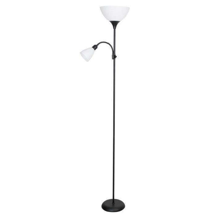 FIZZ Lampadaire LED a 2 lumieres avec liseuse noir E27 10W 806 Lumens 3000K + E14 5W 470 Lumens 3000K