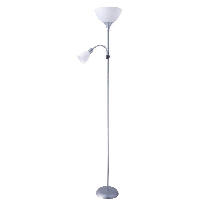 FIZZ Lampadaire LED a 2 lumieres avec liseuse argent E27 10W 806 Lumens 3000K + E14 5W 470 Lumens 3000K