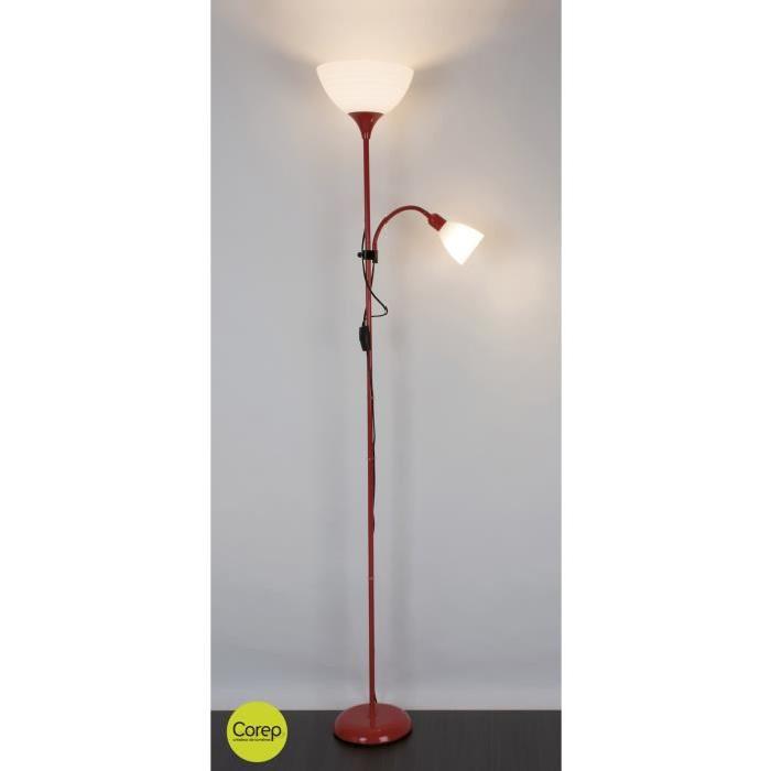 FIZZ Lampadaire LED a 2 lumieres avec liseuse rouge E27 10W 806 Lumens 3000K + E14 5W 470 Lumens 3000K