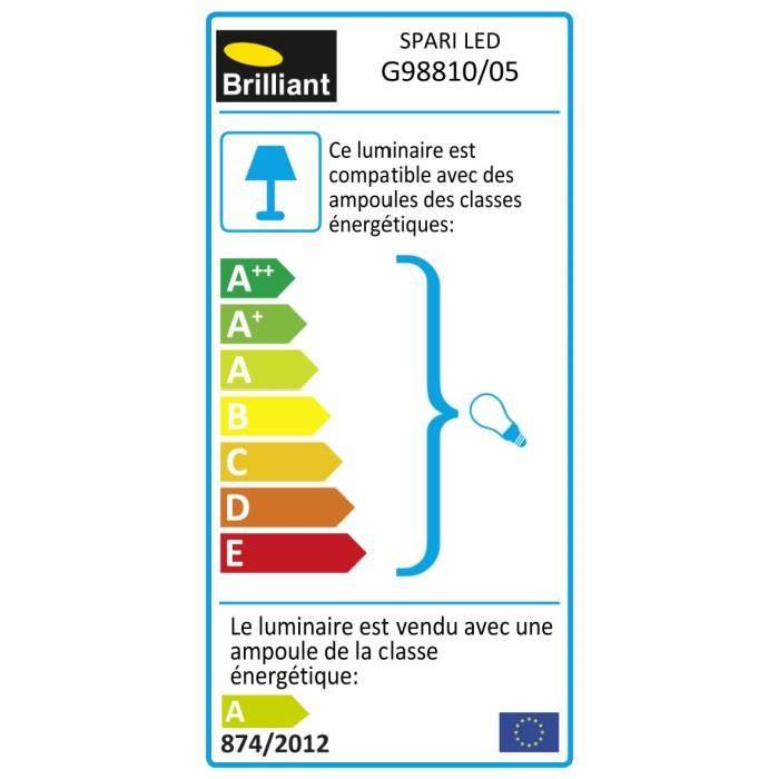 BRILLIANT Lampadaire Spari LED hauteur 180 cm E27 60W argent et blanc