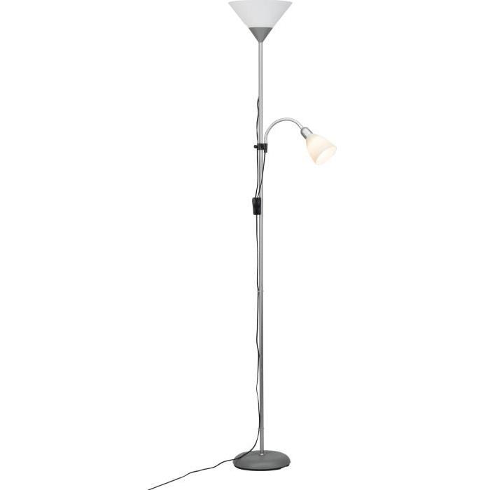 Lampadaire Spari LED avec liseuse hauteur 180 cm E27 60W argent et blanc