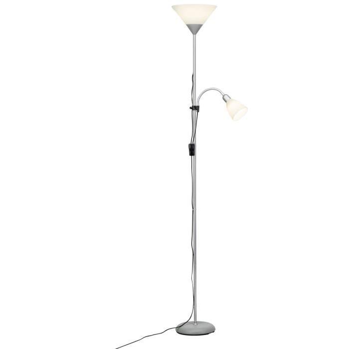 Lampadaire Spari LED avec liseuse hauteur 180 cm E27 60W argent et blanc