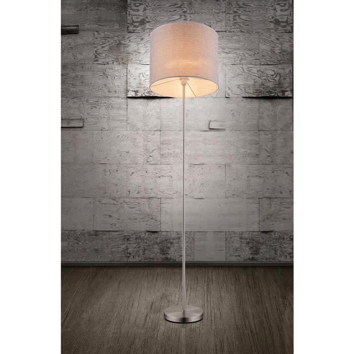 GLOBO LIGHTING Lampadaire mat - Plastique - Tissu gris - Interrupteur - Diametre 40 cm - Hauteur 160 cm - 60W - 230V