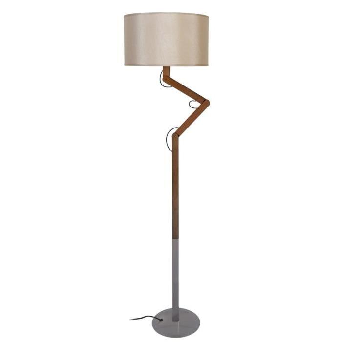 TOSEL Lampadaire Tôle et tube acier Abat-jour coton - 45x45x160 cm - Bois Noyer